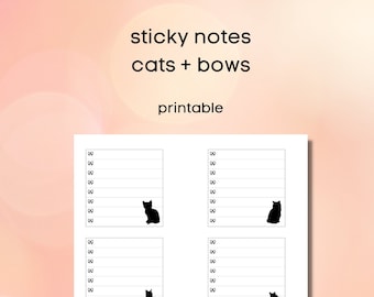 sticky notes - memo notes - printable - cats+bows - minimalistic - black+white