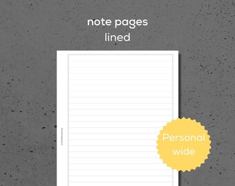 lined note pages - Personal wide - line spacing of 5/6/7/8 mm - printable planner pages