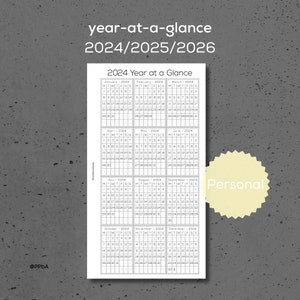 year at a glance - Personal - 2024-25-26 - printable planner inserts