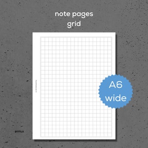 grid note pages - A6 wide - various grid sizes - 3.8/4/4.5/5 mm - printable planner pages