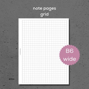 grid note pages - B6 wide - various grid sizes - 3.8/4/4.5/5 mm - printable planner pages