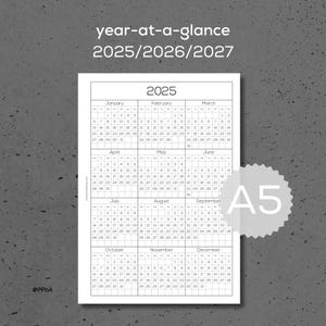 year at a glance - A5 - 2025-26-27 - printable planner inserts