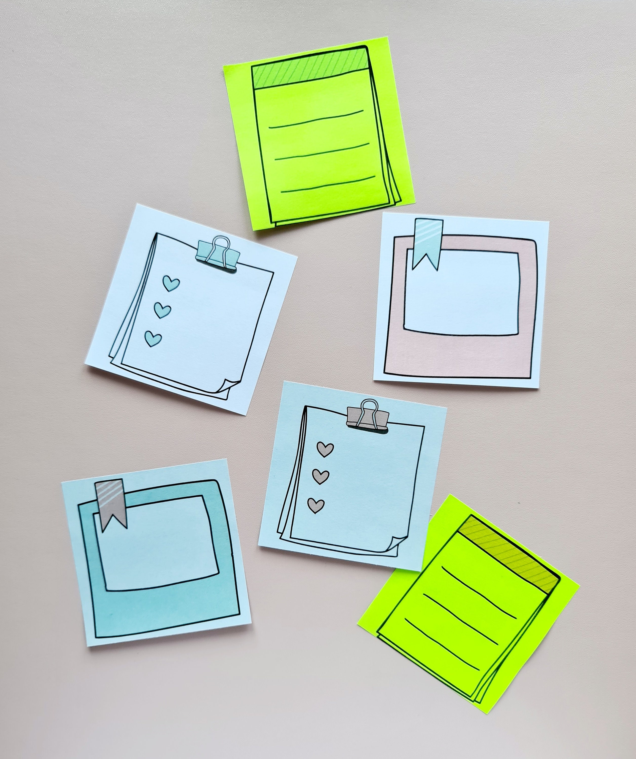 Sticky Notes - Memo Notes - Printable - Colour Doodle Boxes - Pink ...