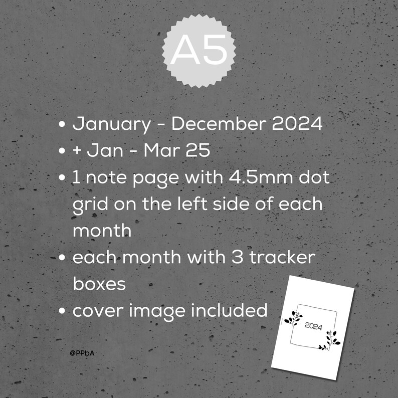 monthly pages A5 2024 Jan-Mar25 printable planner inserts image 6