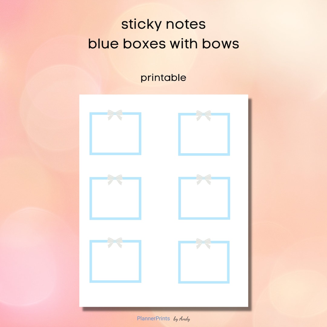 Sticky Notes - Memo Notes - Printable - Boxes With Bows - Light Blue - Etsy
