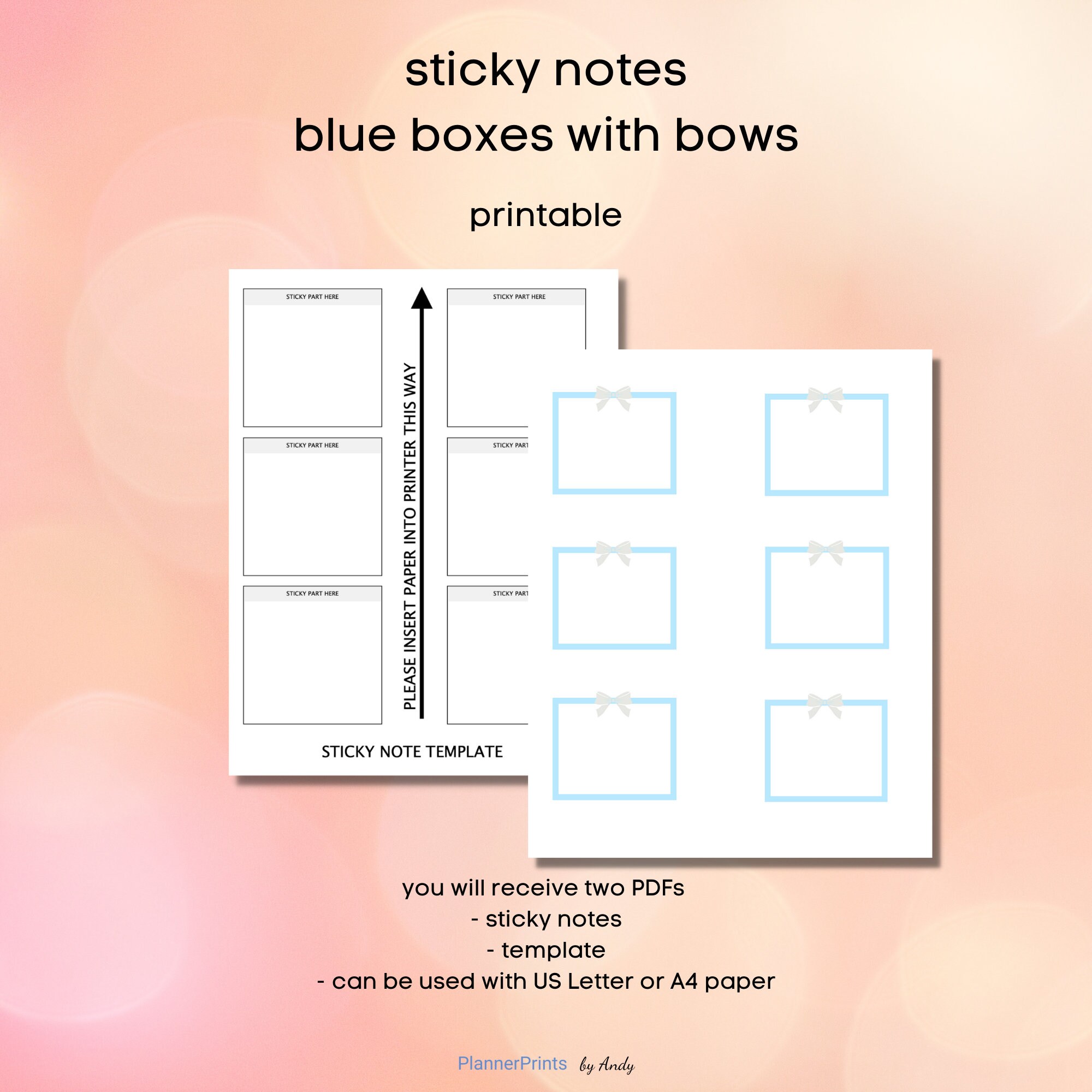 Sticky Notes - Memo Notes - Printable - Boxes With Bows - Light Blue - Etsy