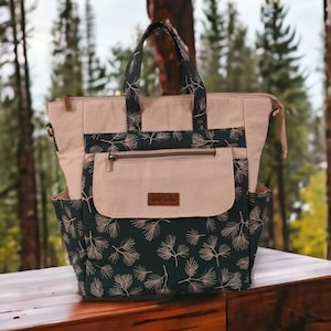 Convertible Backpack, Pine Leaf Branches Cream & Forest Green, Trolley Bag