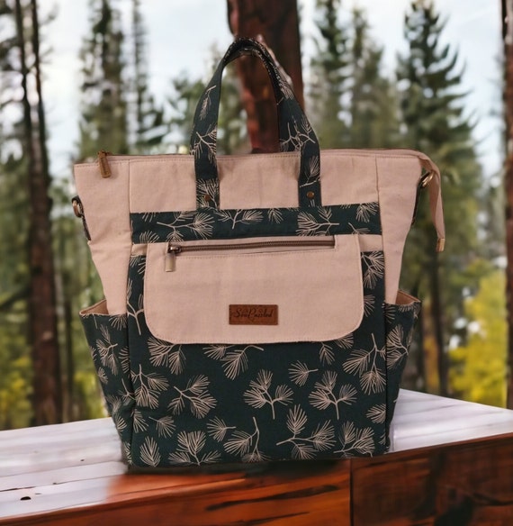 Convertible Backpack, Pine Leaf Branches Cream & Forest  display picture 1