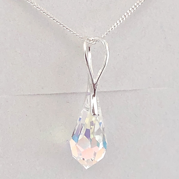 Swarovski Crystal Aurora Borealis Pendant Necklace, Crystal Teardrop Pendant, Mother of the Bride Gift, Bridesmaid Necklace, Birthday Gift