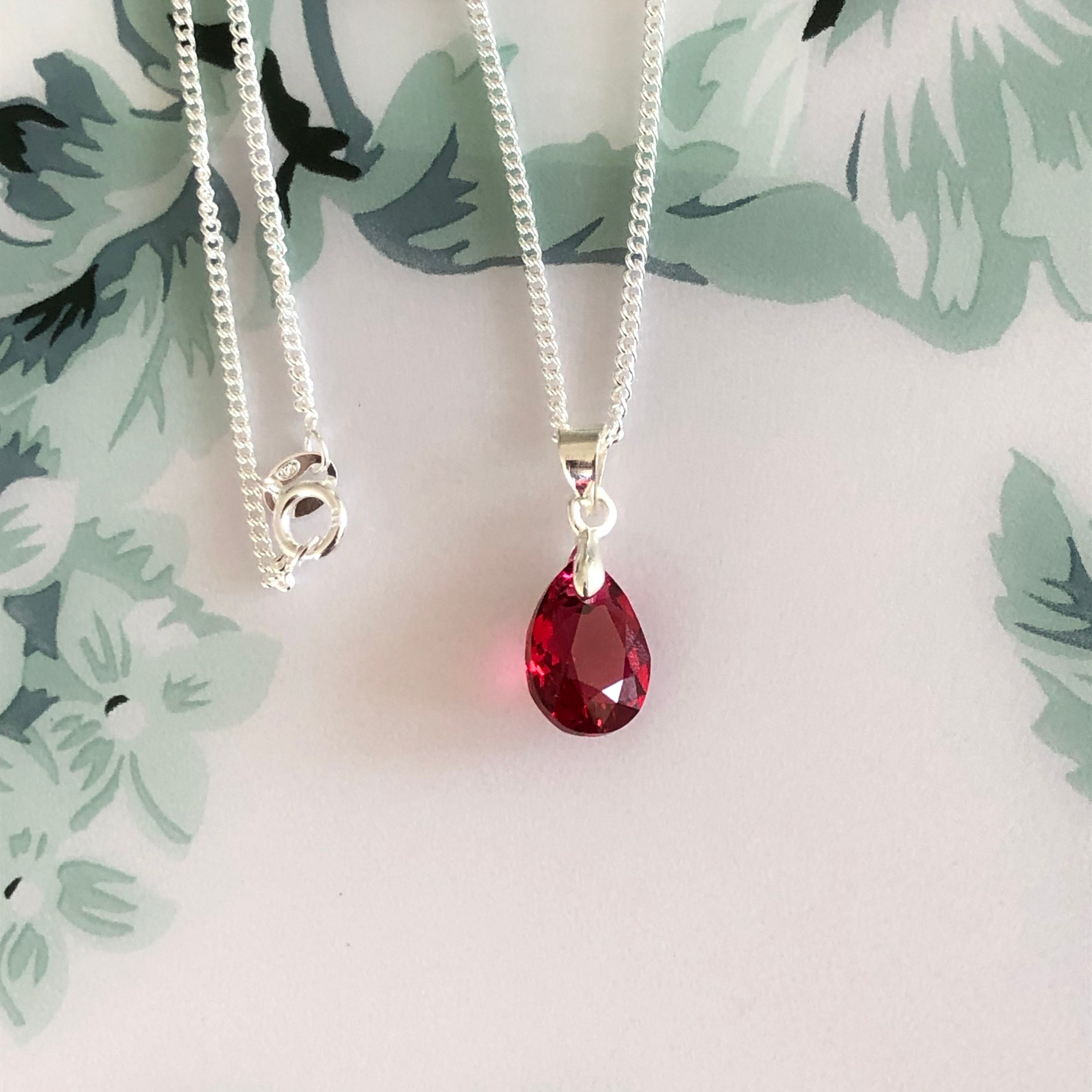 Swarovski Crystal Ruby Red Pendant Necklace/ Sterling Silver