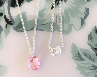 Swarovski Crystal Light Rose Pink Pendant Necklace/dainty