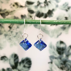 Sapphire Blue Colour Crystal Earrings Sterling Silver/Swarovski Crystal Dangle Earrings/September Birthstone/Birthday Gift