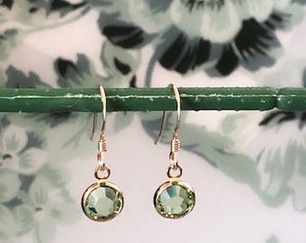 Dainty Peridot Green Birthstone Earrings Gold/August Birthstone Earrings/14K Gold Filled Earring hooks/August Birthday Gift/Valentines Gift