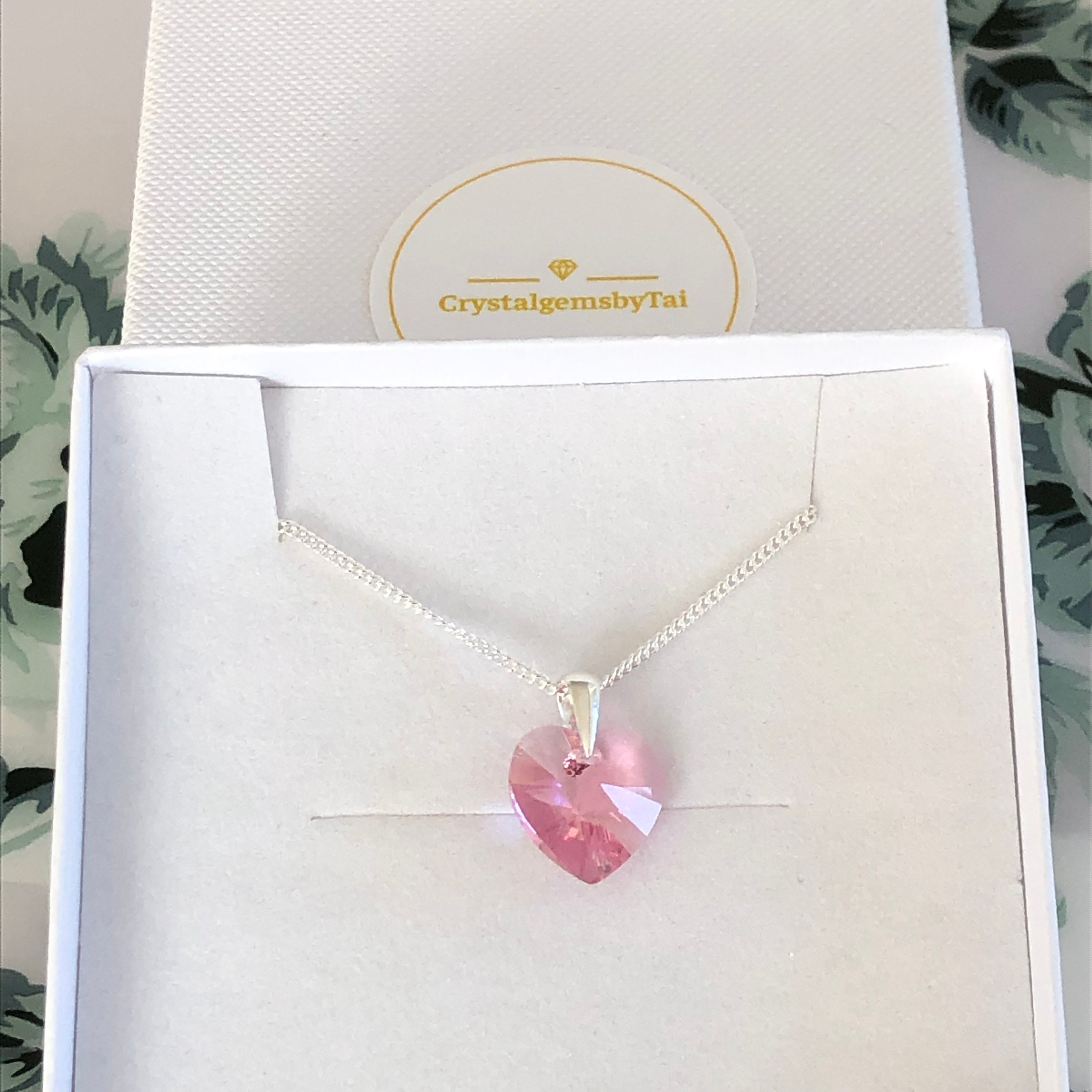 14KT Yellow Gold Pink Topaz Pink Enamel Heart Necklace