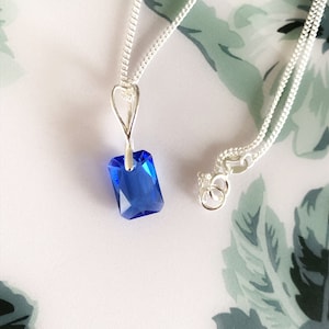 Swarovski Blue Sapphire Colour Pendant Necklace Sterling Silver/September Birthstone Jewellery/Blue Crystal Pendant/September Birthday Gift