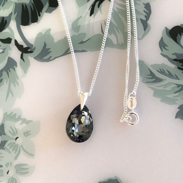 Swarovski Black Crystal Necklace Sterling Silver/Bridesmaid Gift/Chic Necklace Gift for Her/Birthday Gift for Mum/Best Friend Gift