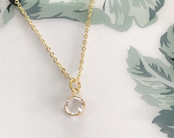 Dainty Crystal Gold Birthstone Necklace/April Birthstone Charm Pendant/18K Gold Plated Chain/Birthday Gift For Daughter/Personalised Gift