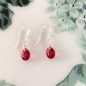 Dainty Ruby Red Colour Earrings Sterling Silver/Swarovski Crystal Teardrop Earring/July Birthstone Earrings/July Birthday Gift idea for Her