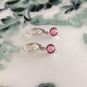 Pink Tourmaline Earrings: Sterling Silver Fleur De Lis Lever Back, October Birthstone