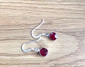 July Birthstone Earrings Sterling Silver/Swarovski Crystal Birthstone Earrings/Red Ruby Dainty Drop Earrings/Birthday Gift for Her/Cute Gift
