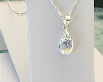 Dainty Swarovski Crystal AB Necklace, Aurora Borealis Necklace Sterling Silver, April Birthstone, Special Gift For Mum, April Birthday Gift