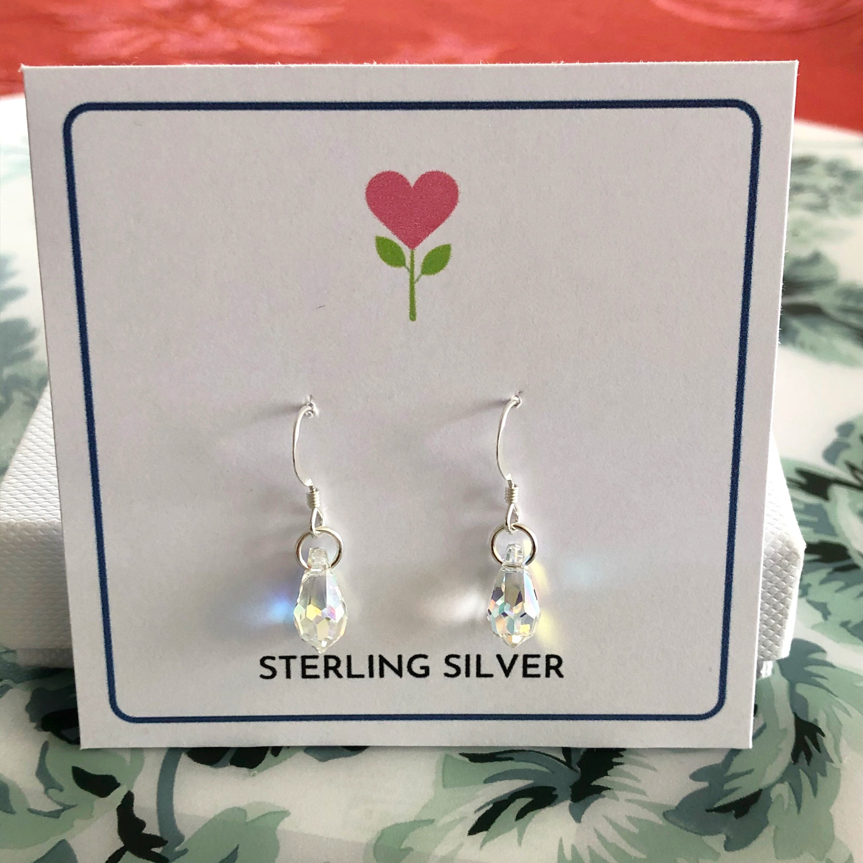 Swarovski Crystal Teardrop Earrings: Aurora Borealis Sterling Silver