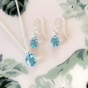 Swarovski Jewellery Set, Blue Aquamarine Necklace and Earrings Sterling Silver, Blue Bridal Bridesmaid Jewelry Set, Special Mothers Day Gift