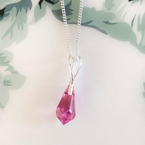 Swarovski Crystal Rose Pink Pendant Necklace, Crystal Teardrop Pendant, Mothers Day Necklace Gift, Bridesmaid Necklace, Birthday Gift