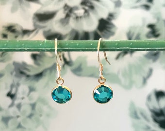 Dainty Blue Zircon Earrings: 14K Gold Filled, December Birthstone