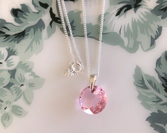 Swarovski Light Rose Crystal Pendant Necklace: Sterling Silver Chain, Gift Box Included