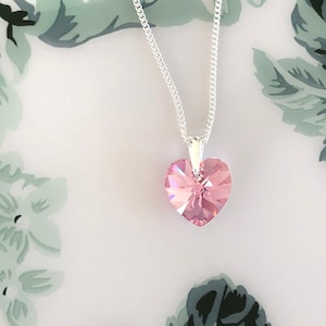 Swarovski Crystal Light Rose Aurora Borealis Heart Pendant Necklace Sterling Silver/Gift For Wife/Valentines Day Gift/Special Gift For Her