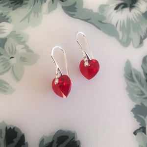 Swarovski Red Crystal Heart Earrings: Sterling Silver Siam Jewelry