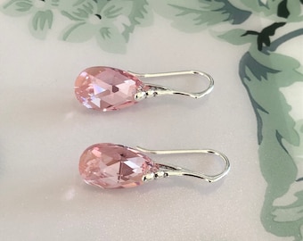 Swarovski Crystal Light Rose Pink Earrings/Bridal Teardrop Earrings/Light Pink Earrings/Shimmer Crystal Jewellery/Special Gift for Mum