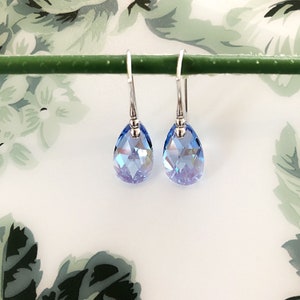 Light Blue Sapphire Earrings Sterling Silver/Blue Swarovski Crystal Earrings/Bridesmaid Gift/Special Birthday Gift for Mum/Girlfriend Gift