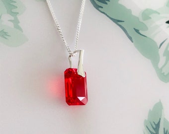 Swarovski Red Crystal Necklace Sterling Silver/Light Siam Red Ruby Colour Crystal Pendant Necklace/Birthday Gift For Her/Bridesmaid Gift