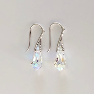 Swarovski Teardrop Earrings/Clear Crystal Dangle Earrings/Crystal AB Drop Earrings/Elegant Gift for Mum/April Birthday Gift/Bridesmaid Gift
