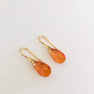 Burnt Orange Gold Vermeil Earrings/Bridal Gold Crystal Drop Earrings/Swarovski Orange Earrings/Elegant Gift For Wife/Bridal Drop Earrings