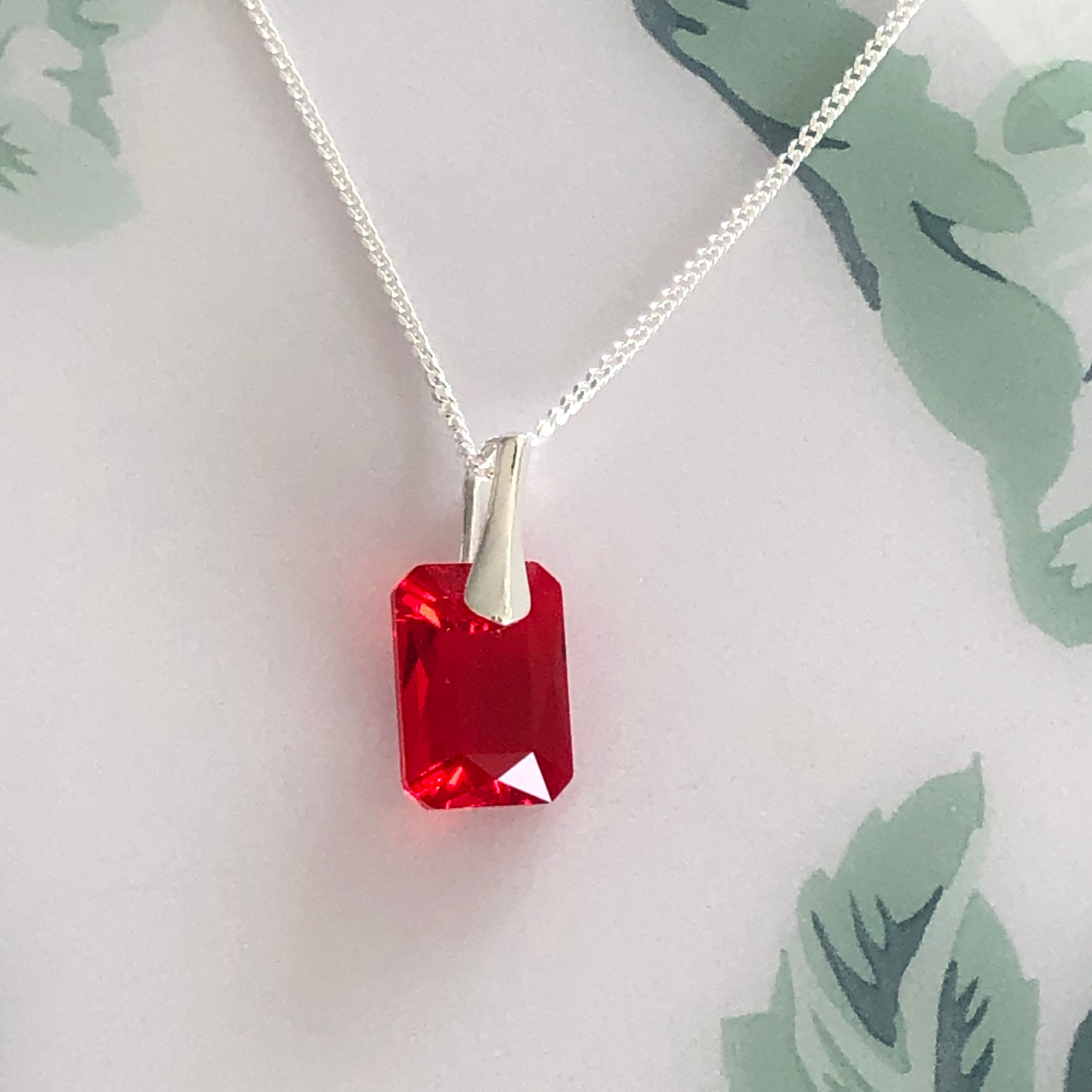 Swarovski Red Crystal Necklace Sterling Silver light Siam Red Ruby