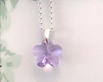 Swarovski Crystal Flower Necklace/violet Necklace Sterling Silver