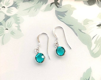 Blue Zircon Swarovski Crystal Earrings: Sterling Silver December Birthstone