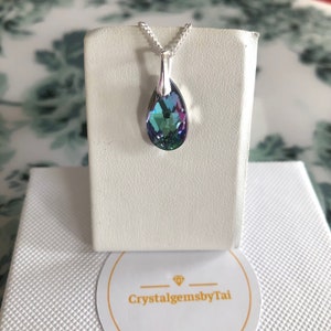 Swarovski Crystal Necklace: Sterling Silver Vitrail Light Teardrop Pendant