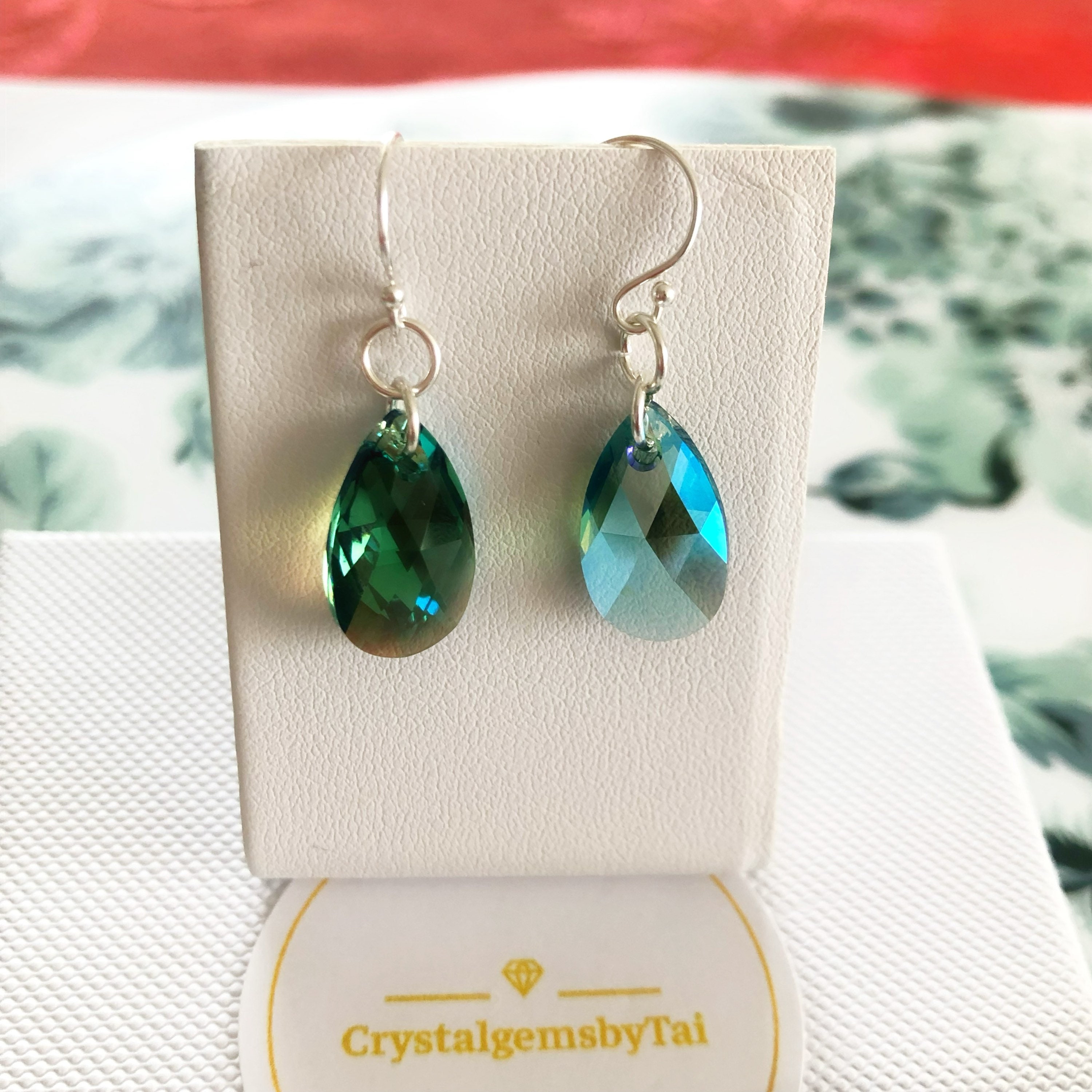 Sterling Silver Emerald Green Swarovski Crystal Earrings