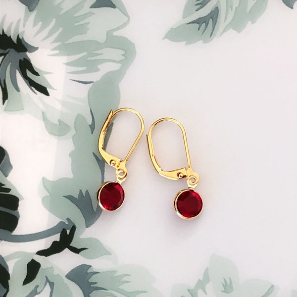 January Garnet Birthstone Earrings, 14K Gold Plated Lever Back, Gold Birthstone Earrings, Personalised Earrings, January Birthday Gift