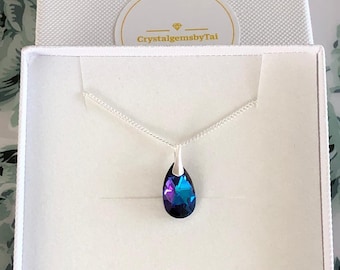 Swarovski Heliotrope Crystal Teardrop Necklace, Sterling Silver Chain