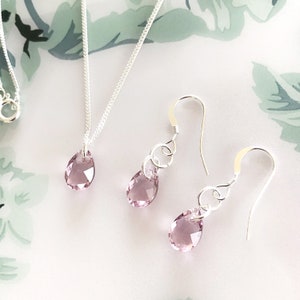 Swarovski Jewellery Set, Light Amethyst Pink Necklace and Earrings Sterling Silver, Wedding Pink Bridal Jewelry Set, Lovely Mothers Day Gift