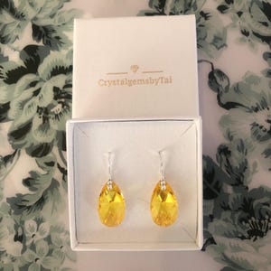 Swarovski Crystal Earrings: Light Topaz Shimmer, Sterling Silver Dangle