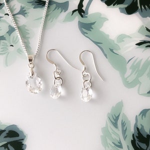 Swarovski Crystal Teardrop Jewellery Set/Dainty Clear Crystal Necklace and Earrings Sterling Silver/Bridesmaid Jewelry/Prom Jewellery Set