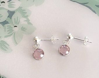 Sterling Silver Small Stud Drop Earrings/Light Amethyst Earrings/June Birthday Gift/Dainty Dangle Stud/Little Girls Earrings