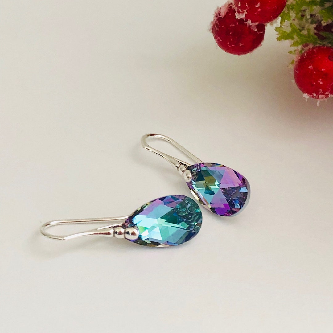 Custom Swarovski Crystal Reverse Teardrop Earrings (Blue)
