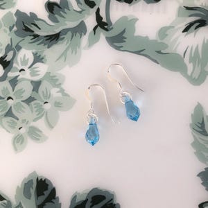 Swarovski Crystal Light Blue Teardrop Earrings/Aquamarine Blue Earrings/Dainty Crystal Dangle Earrings Sterling Silver/March Birthday Gift